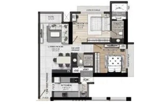 Floor plan of 2 BHK 611 Sq. Ft. Apartment in GHP Mars Suncity, Mumbai