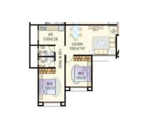 2 BHK 581 Sq. Ft. Apartment in GHP Pluto B Suncity Housing
