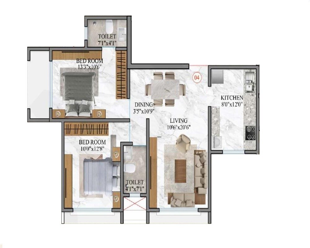 2 BHK 487 Sq. Ft. Apartment