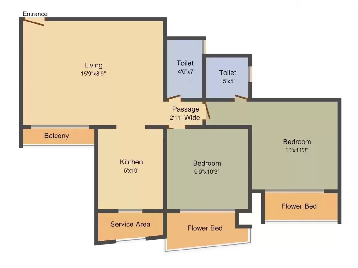 Floor plan of 2 BHK 1070 Sq. Ft. Apartment in Giriraj Pearl Reasidency, Mumbai