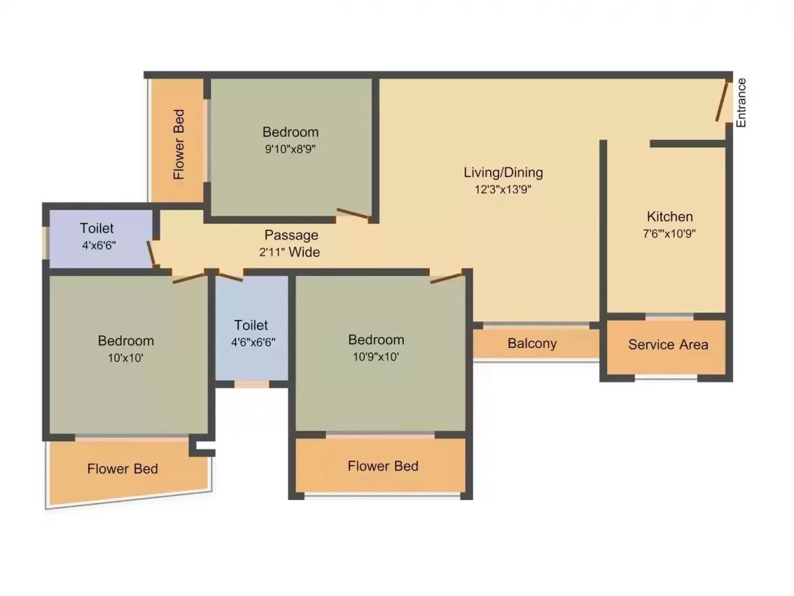 Floor plan of 3 BHK 1360 Sq. Ft. Apartment in Giriraj Pearl Reasidency, Mumbai