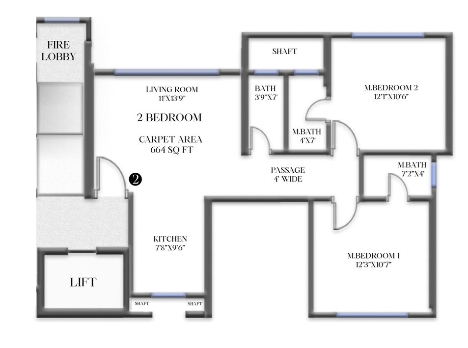 Floor plan of 2 BHK 664 Sq. Ft. Apartment in Girnar Ghanshyam Bhuvan, Mumbai