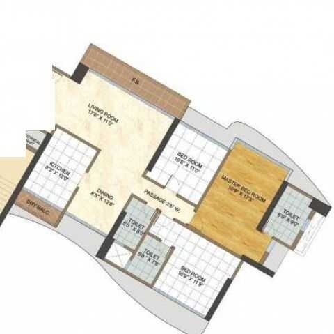 Floor plan of 3 BHK 987 Sq. Ft. Apartment in Gitanjali Tatva, Mumbai