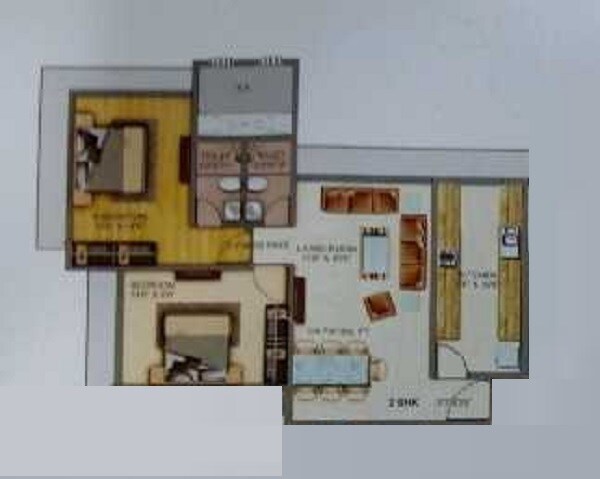 Floor plan of 2 BHK 786 Sq. Ft. Apartment in GK Sai Radha Complex, Mumbai