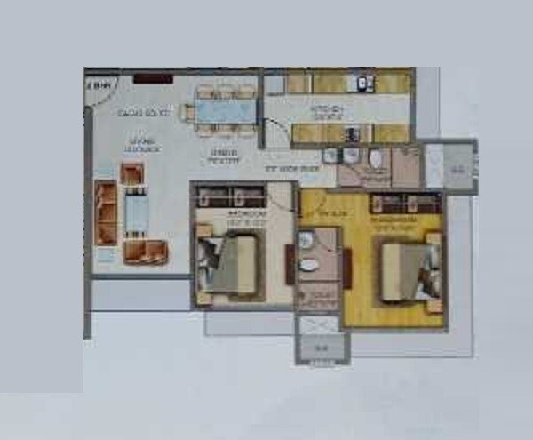 Floor plan of 2 BHK 788 Sq. Ft. Apartment in GK Sai Radha Complex, Mumbai