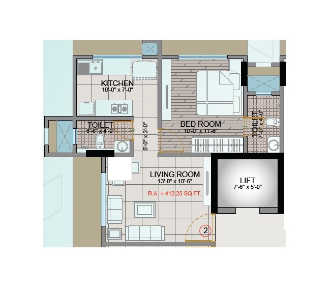 Floor plan of 1 BHK 412 Sq. Ft. Apartment in Global Emerald, Mumbai