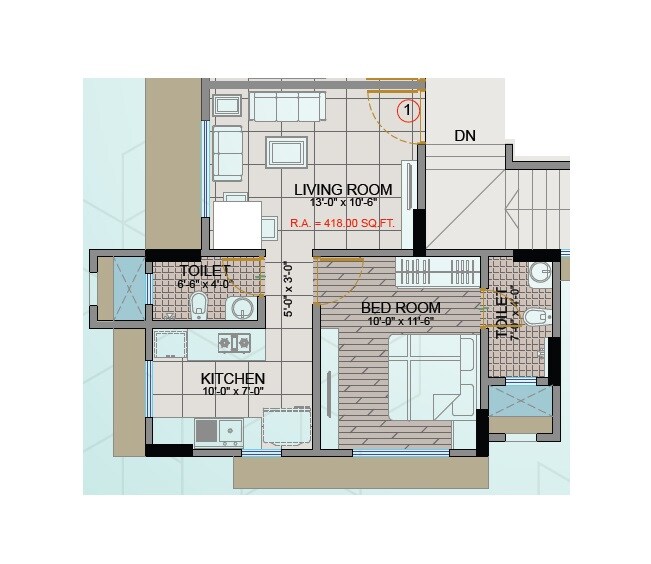 Floor plan of 1 BHK 418 Sq. Ft. Apartment in Global Emerald, Mumbai
