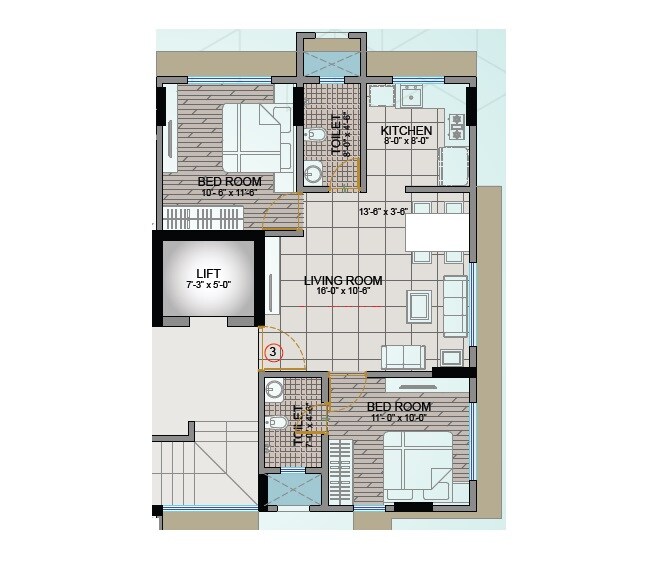 2 BHK 599 Sq. Ft. Apartment