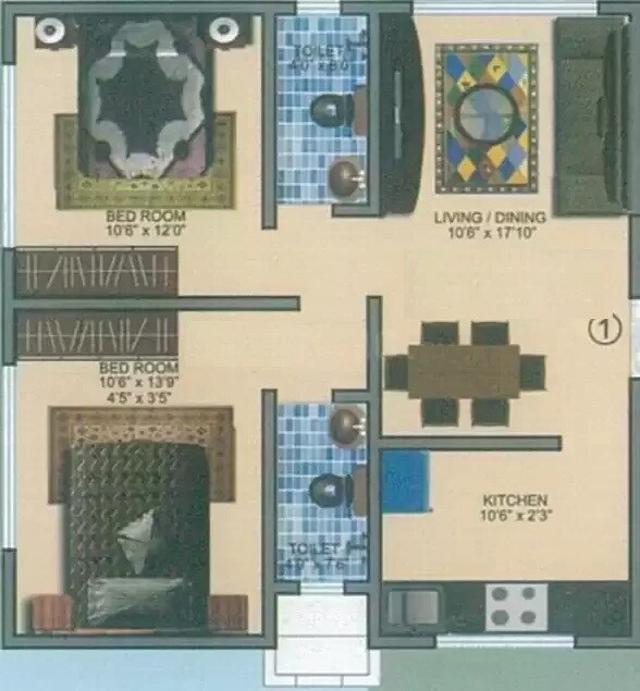Floor plan of 2 BHK 610 Sq. Ft. Apartment in Global Ventures Residency, Mumbai