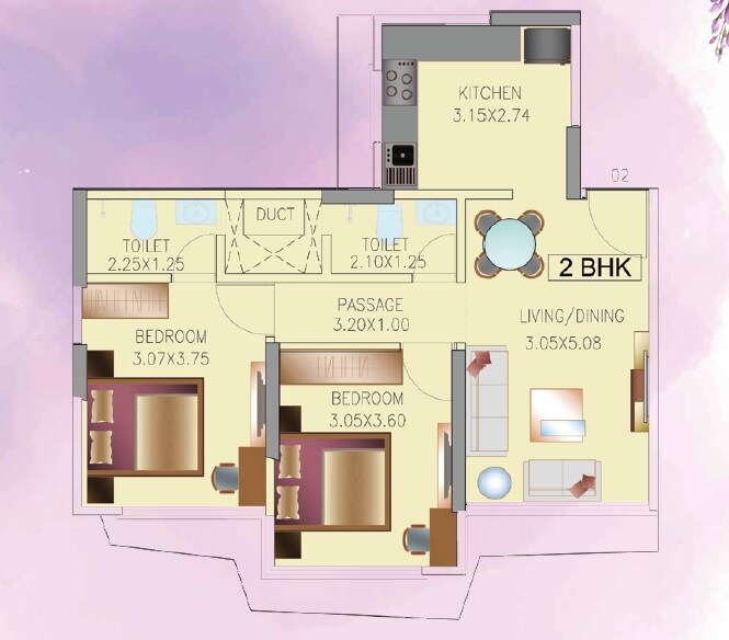 Floor plan of 2 BHK 581 Sq. Ft. Apartment in GM Chandan Apartment, Mumbai