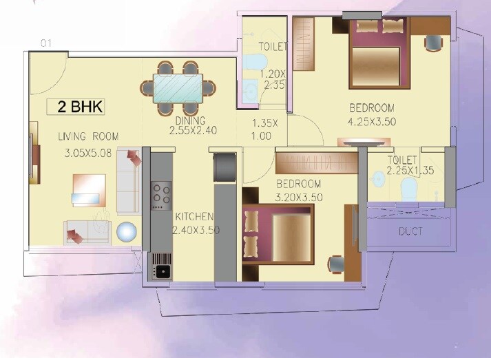 Floor plan of 2 BHK 622 Sq. Ft. Apartment in GM Chandan Apartment, Mumbai