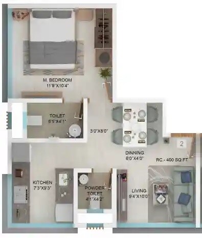 Floor plan of 1 BHK 400 Sq. Ft. Apartment in Go Giriraj, Mumbai