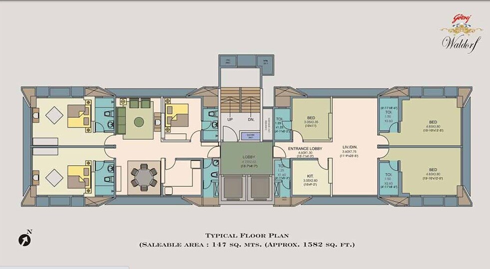Floor plan of 3 BHK 1582 Sq. Ft. Apartment in Godrej Waldorf Andheri, Mumbai