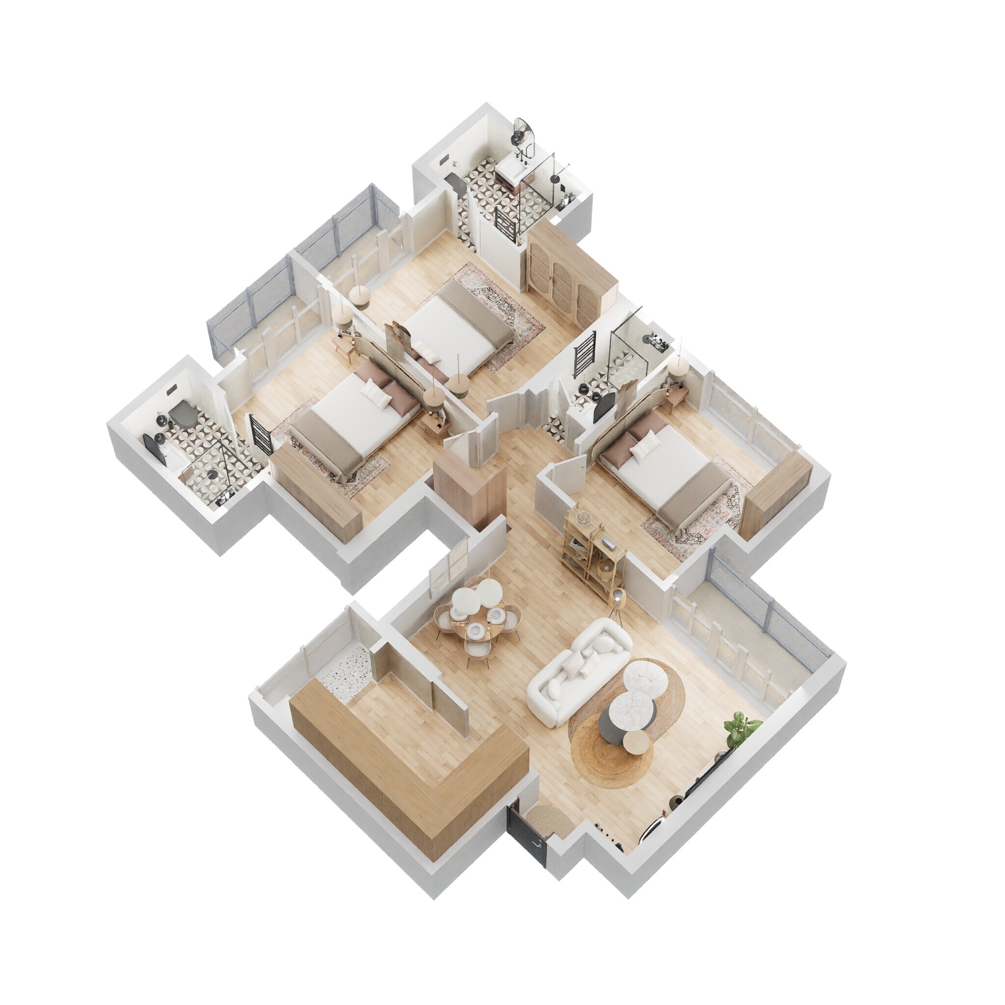 Floor plan of 3 BHK 1091 Sq. Ft. Apartment in Godrej Alive, Mumbai