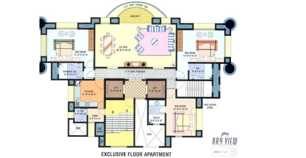 Floor plan of 3 BHK 2550 Sq. Ft. Apartment in Godrej Bayview, Mumbai