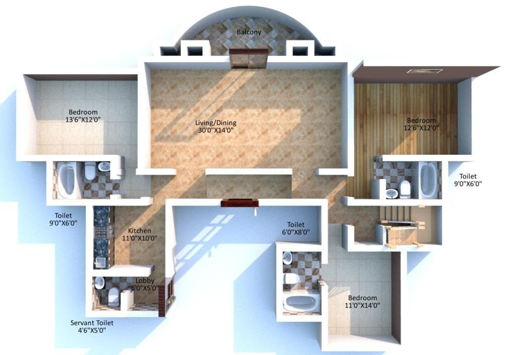Floor plan of 3 BHK 2650 Sq. Ft. Apartment in Godrej Bayview, Mumbai