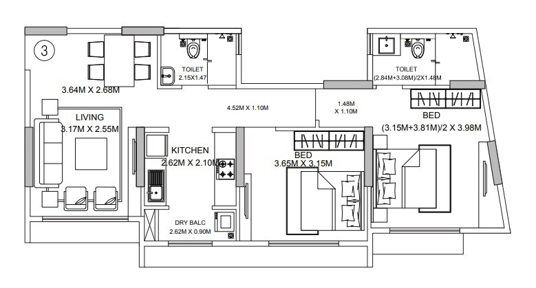 Floor plan of 2 BHK 754 Sq. Ft. Apartment in Godrej Central, Mumbai