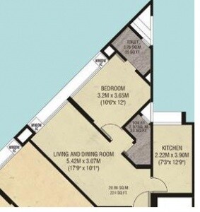 Floor plan of 1 BHK 728 Sq. Ft. Apartment in Godrej Garden Enclave A-Type Tower, Mumbai