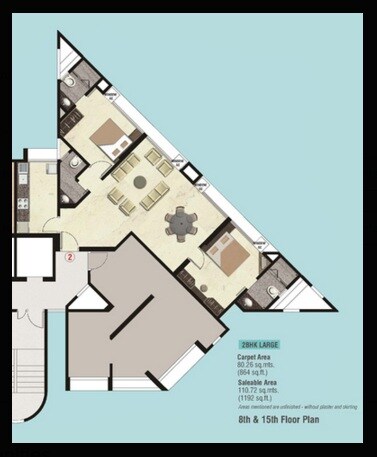 Floor plan of 2 BHK 1192 Sq. Ft. Apartment in Godrej Garden Enclave A-Type Tower, Mumbai
