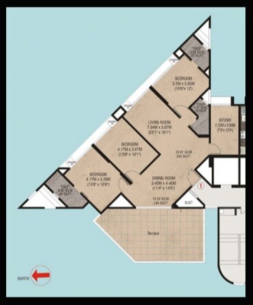 Floor plan of 3 BHK 1410 Sq. Ft. Apartment in Godrej Garden Enclave A-Type Tower, Mumbai