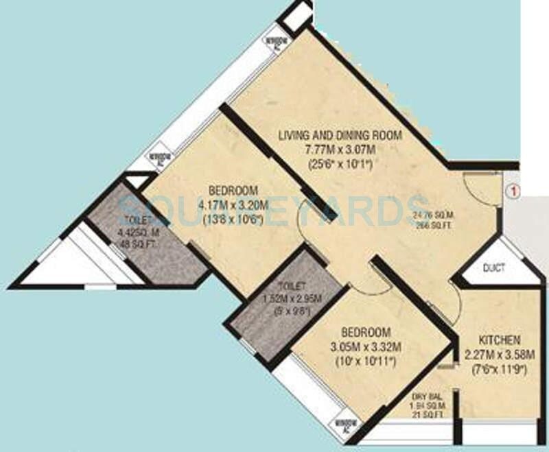 Floor plan of 2 BHK 763 Sq. Ft. Apartment in Godrej Garden Enclave B-Type Tower, Mumbai