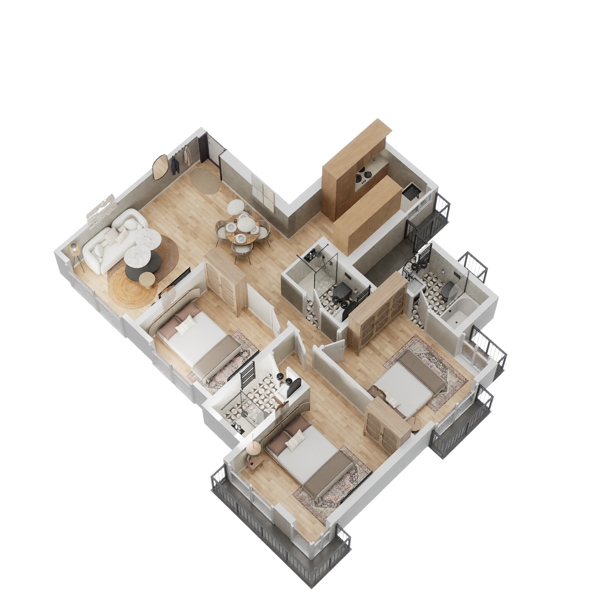 Floor plan of 3 BHK Apartment - 860 sq. ft. in Godrej Nest Kandivali, Mumbai