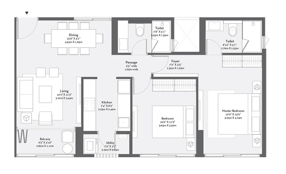 2 BHK 1052 Sq. Ft. Apartment