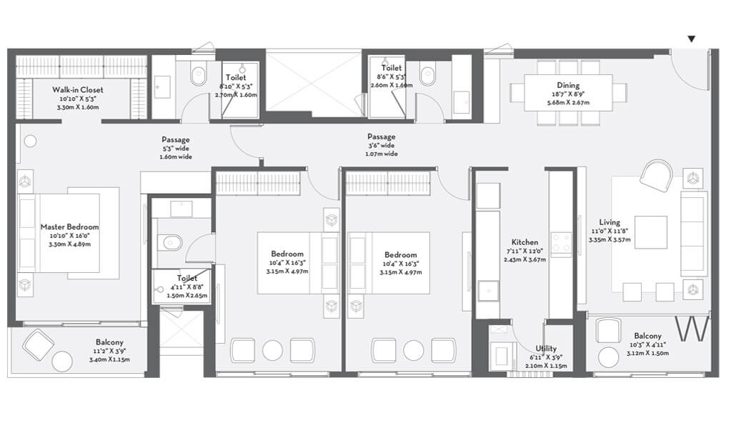 3 BHK 1192 Sq. Ft. Apartment
