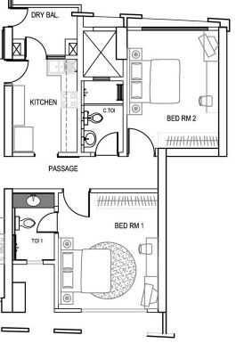 Floor plan of 2 BHK 1454 Sq. Ft. Apartment in Godrej Planet, Mumbai