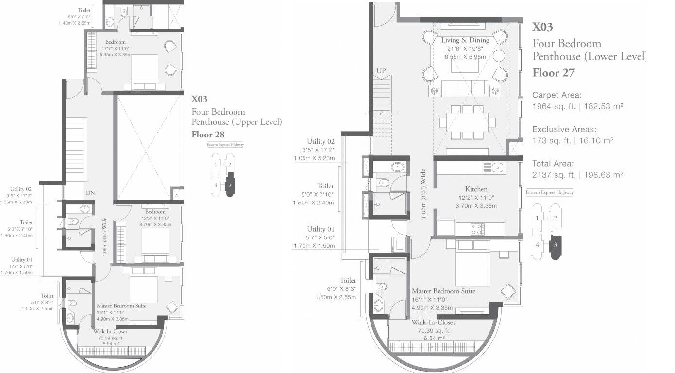 Floor plan of 4 BHK 1965 Sq. Ft. Penthouse in Godrej Platinum Mumbai, Mumbai