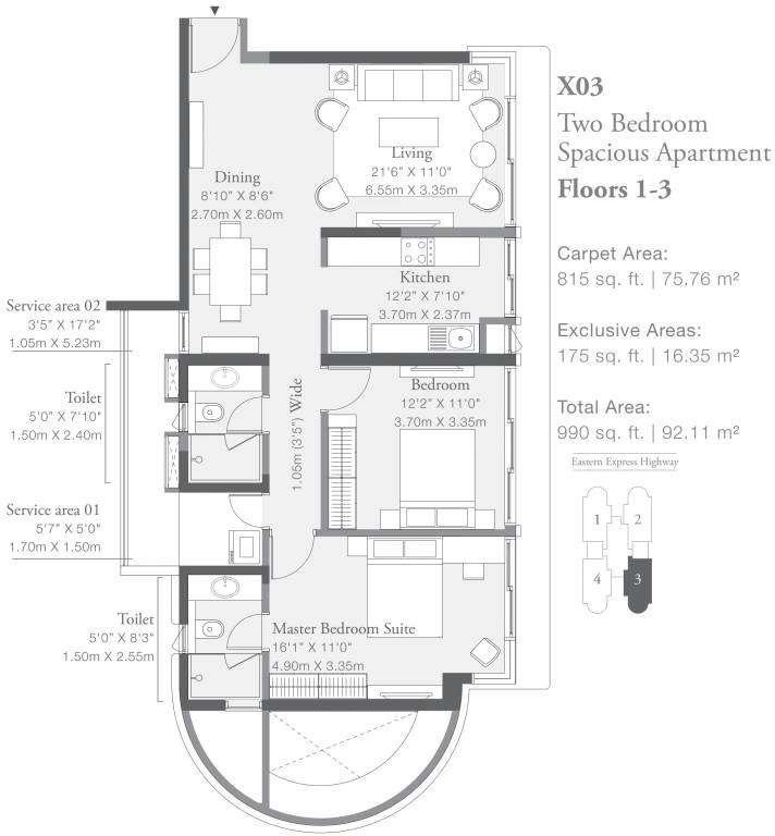2 BHK 815 Sq. Ft. Apartment in Godrej Platinum Wing B4