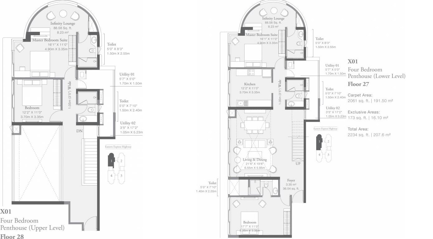 Floor plan of 4 BHK 2061 Sq. Ft. Penthouse in Godrej Platinum Wing B4, Mumbai