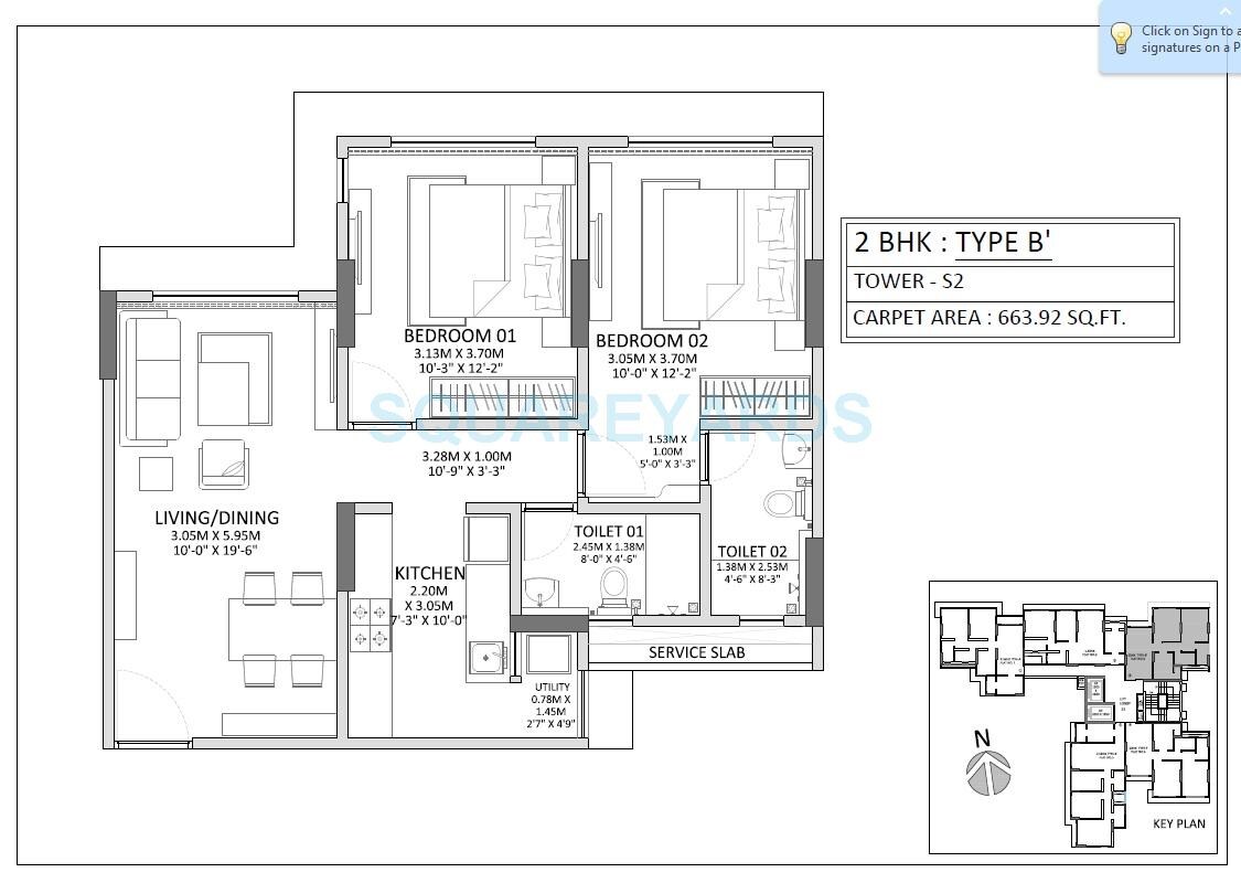 Floor plan of 2 BHK 686 Sq. Ft. Apartment in Godrej Prime, Mumbai