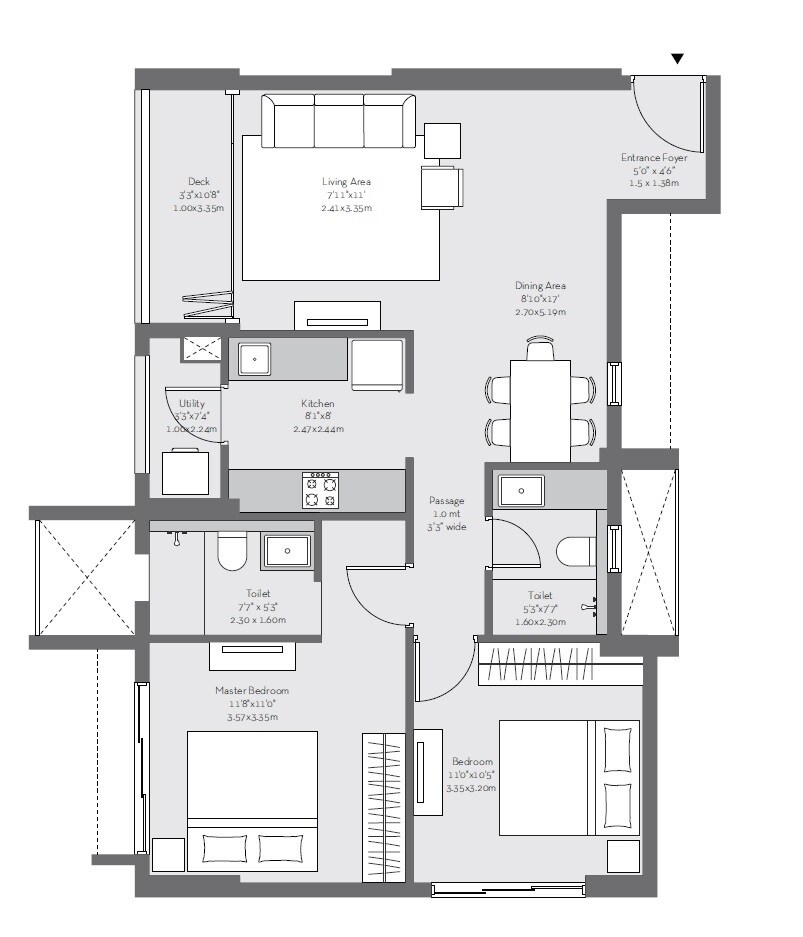 Floor plan of 2 BHK 1052 Sq. Ft. Apartment in Godrej The Trees, Mumbai