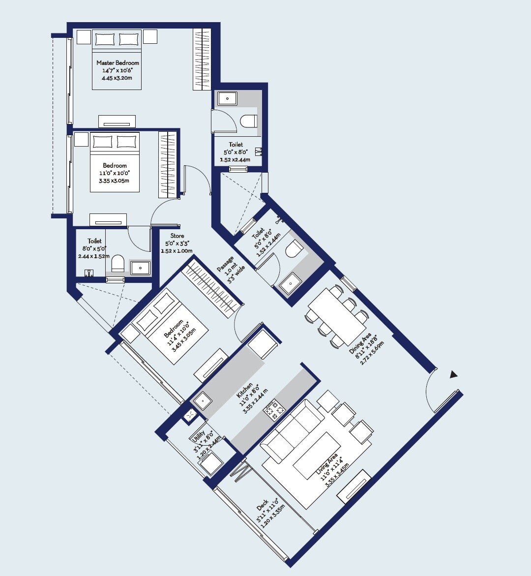 Floor plan of 3 BHK 1272 Sq. Ft. Apartment in Godrej The Trees, Mumbai