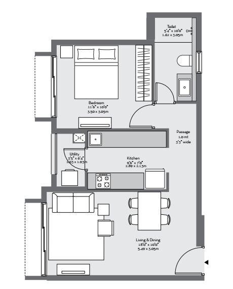 Floor plan of 1 BHK 503 Sq. Ft. Apartment in Godrej The Trees Phase II, Mumbai