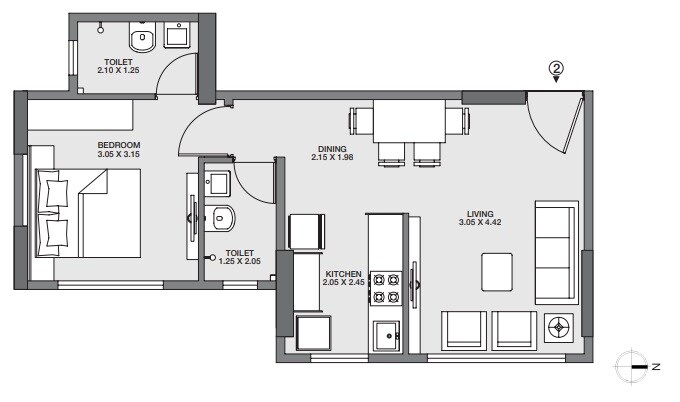 Floor plan of 1 BHK Apartment - 434 sq. ft. in Godrej Tranquil, Mumbai