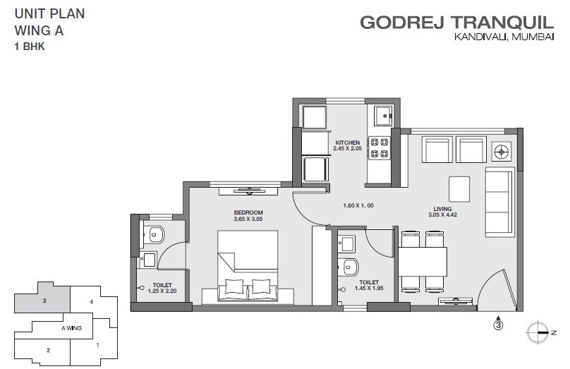 Floor plan of 1 BHK Apartment - 428 sq. ft. in Godrej Tranquil, Mumbai