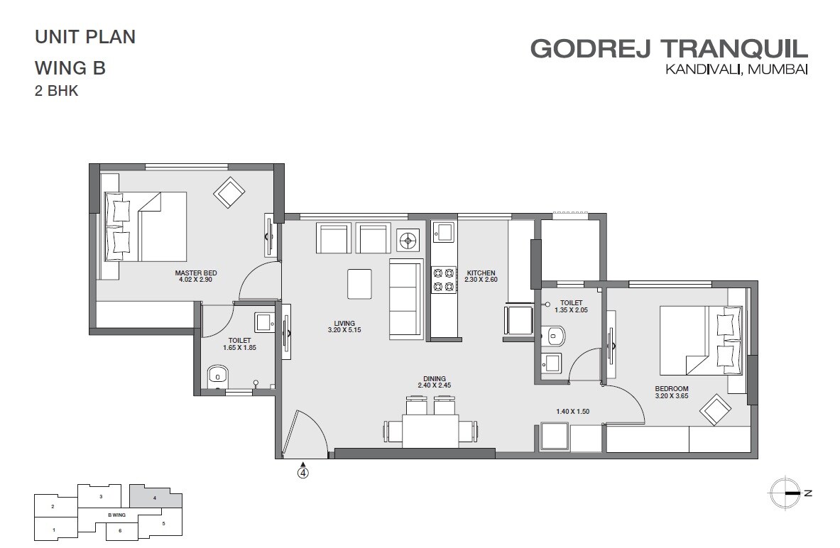 Floor plan of 2 BHK Apartment - 718 sq. ft. in Godrej Tranquil, Mumbai