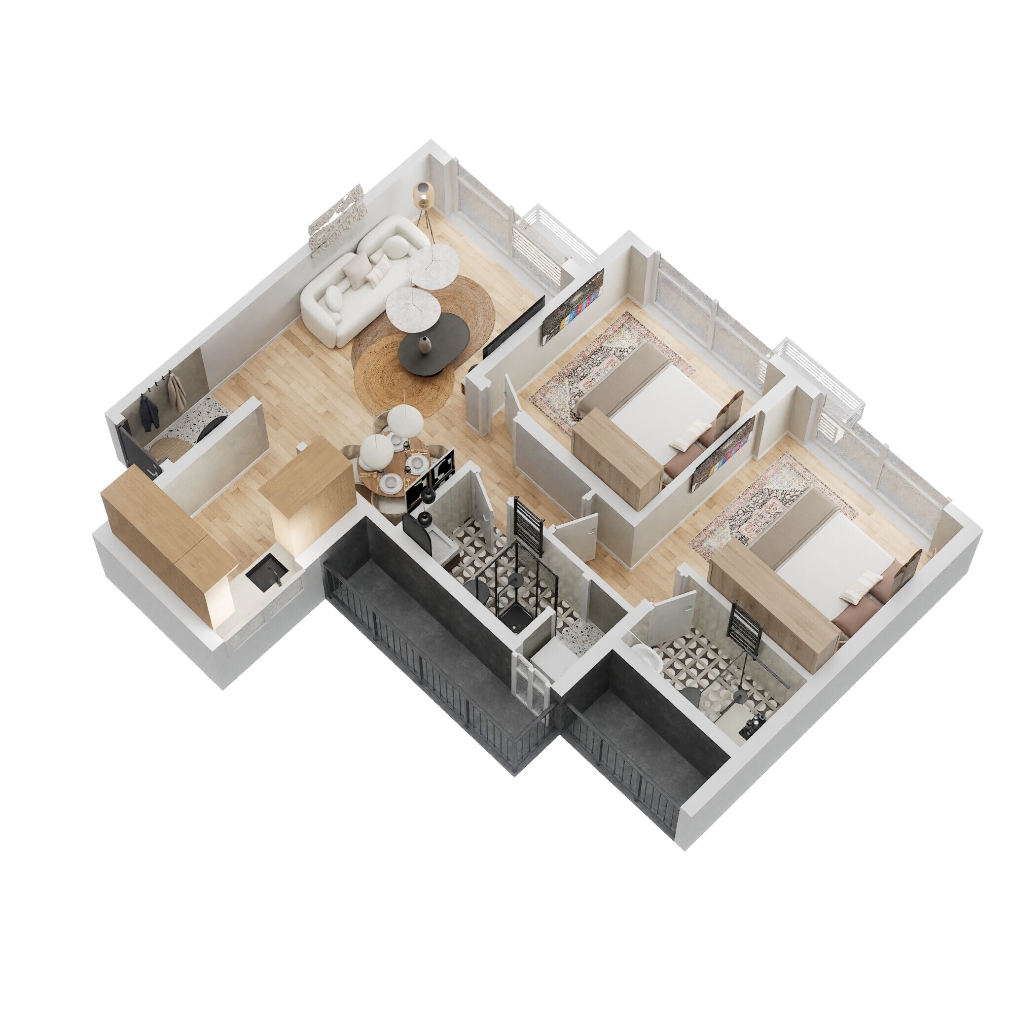 Floor plan of 2 BHK Apartment - 597 sq. ft. in Godrej Urban Park, Mumbai