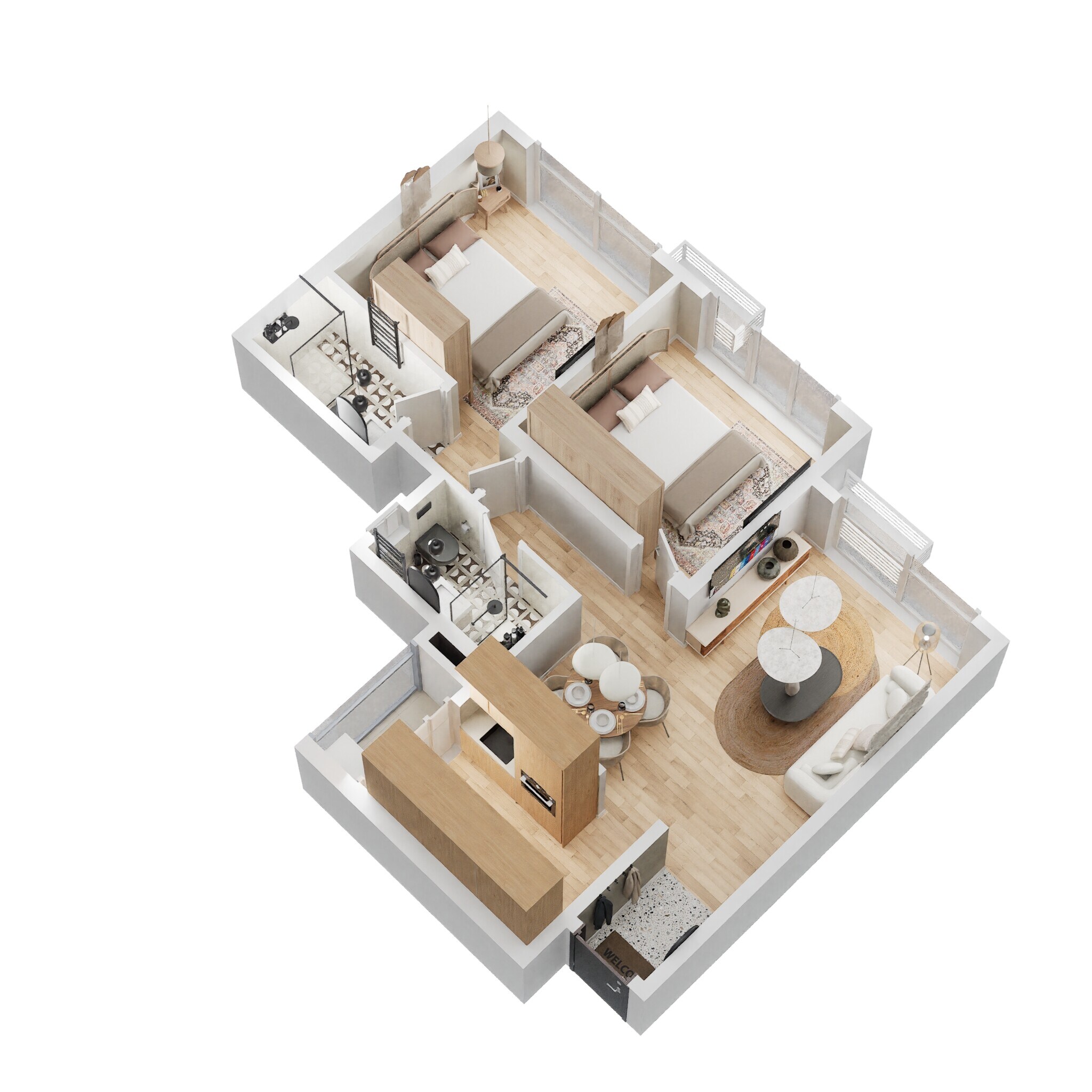 Floor plan of 2 BHK Apartment - 665 sq. ft. in Godrej Urban Park, Mumbai