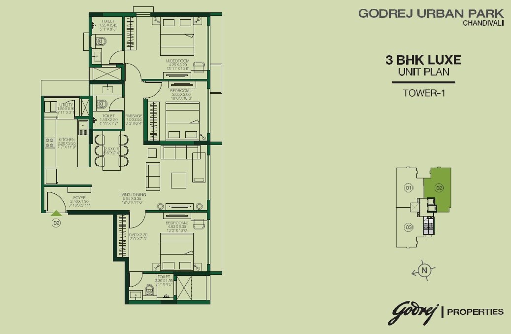  3 BHK Apartment at Godrej Urban Park, Chandivali – for Rent
