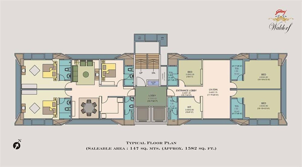 Floor plan of 3 BHK 1582 Sq. Ft. Apartment in Godrej Waldorf, Mumbai