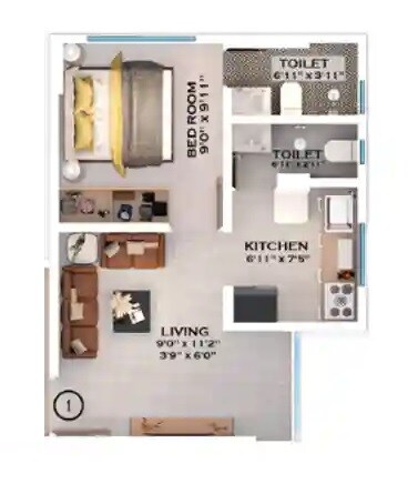 Floor plan of 1 BHK 335 Sq. Ft. Apartment in Godshalwar Sky Lark, Mumbai