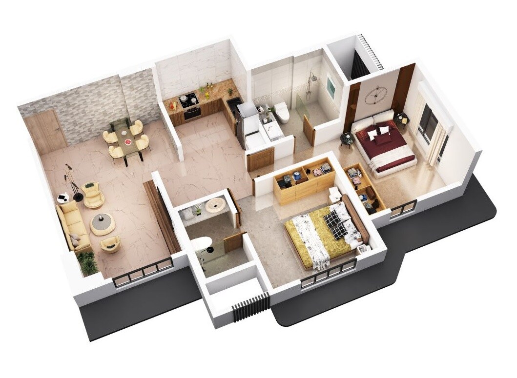 Floor plan of 2 BHK 688 Sq. Ft. Apartment in Godshalwar Sky Lark, Mumbai