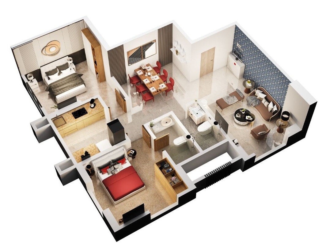 Floor plan of 2 BHK 718 Sq. Ft. Apartment in Godshalwar Sky Lark, Mumbai