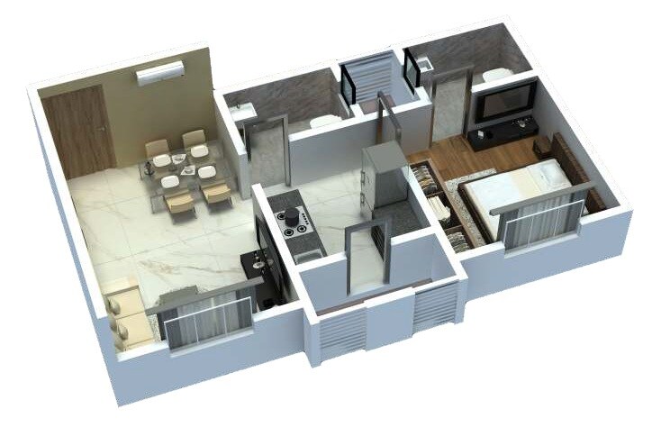 Floor plan of 1 BHK 359 Sq. Ft. Apartment in Goldeneon Atlantis, Mumbai