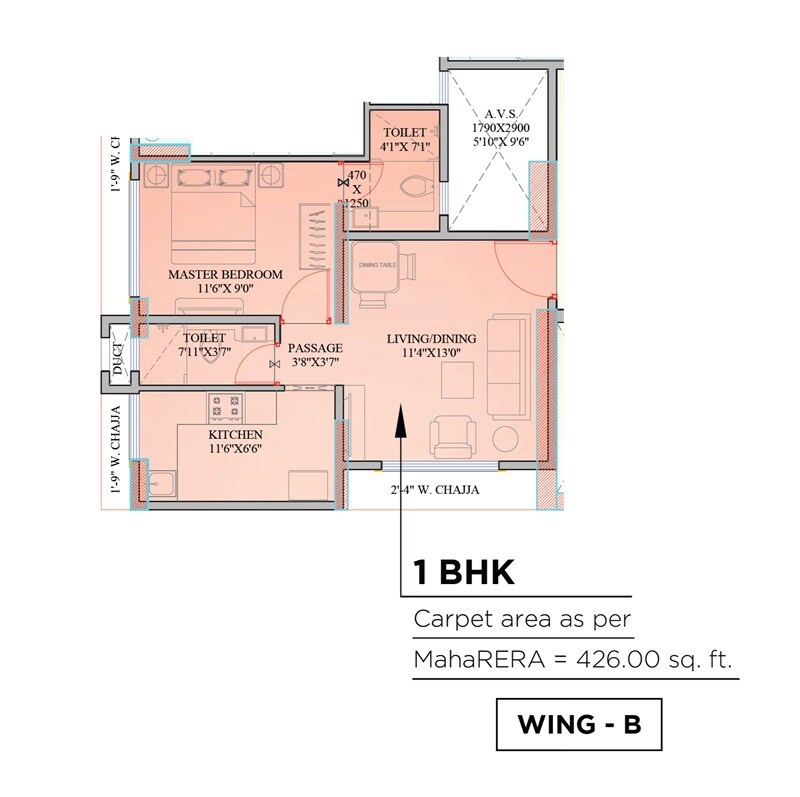 Floor plan of 1 BHK 426 Sq. Ft. Apartment in Goodbuild Shepherd Horizon, Mumbai