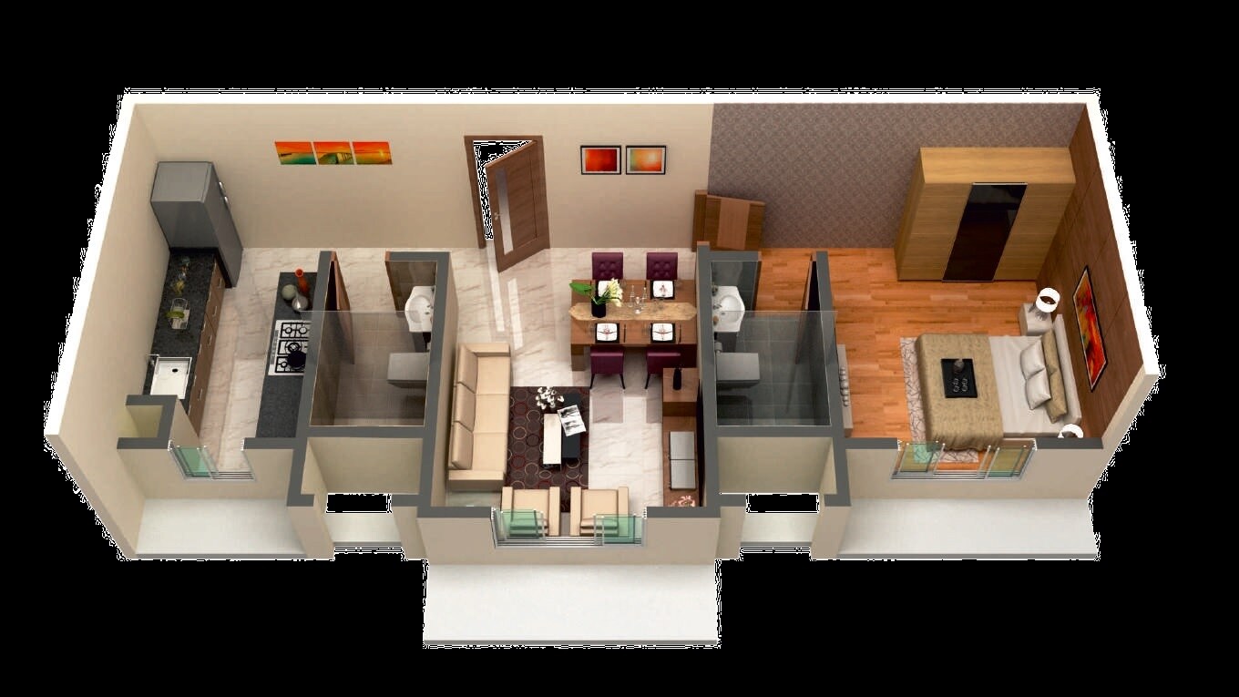 Floor plan of 1 BHK 313 Sq. Ft. Apartment in Goodbuild Shepherd Royal, Mumbai