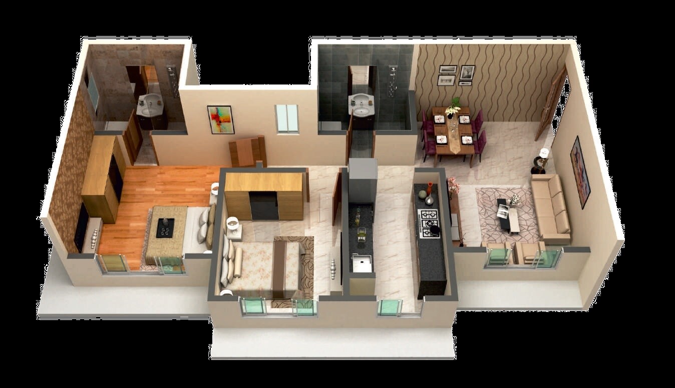 Floor plan of 2 BHK 689 Sq. Ft. Apartment in Goodbuild Shepherd Royal, Mumbai